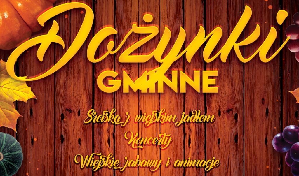 Plakat zapraszający w sobotę 26 sierpnia 2023 r. do miejscowości Olszewo w gminie Mikołajki na Dożynki Gminne Olszewo 2023.