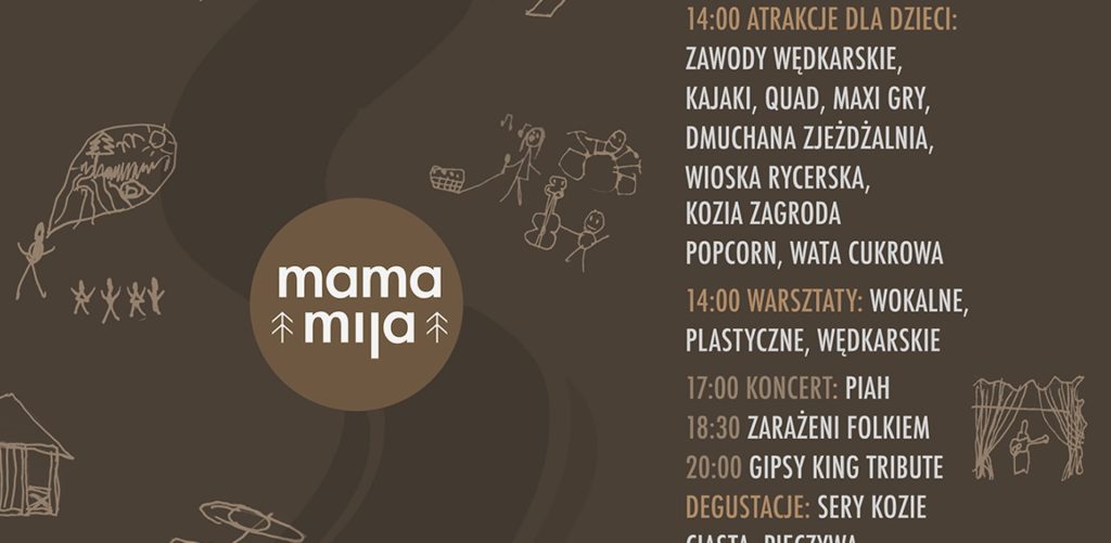 Plakat zapraszający w niedzielę 6 sierpnia 2023 r. do Spychowa na Piknik Rodzinny w Mamamija SPYCHOWO - BYSTRZ 2023.