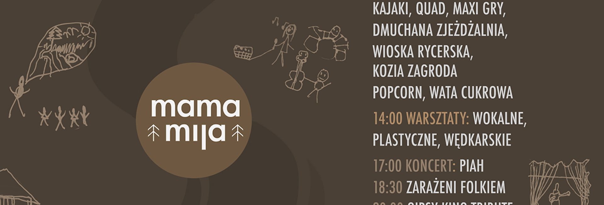 Plakat zapraszający w niedzielę 6 sierpnia 2023 r. do Spychowa na Piknik Rodzinny w Mamamija SPYCHOWO - BYSTRZ 2023.