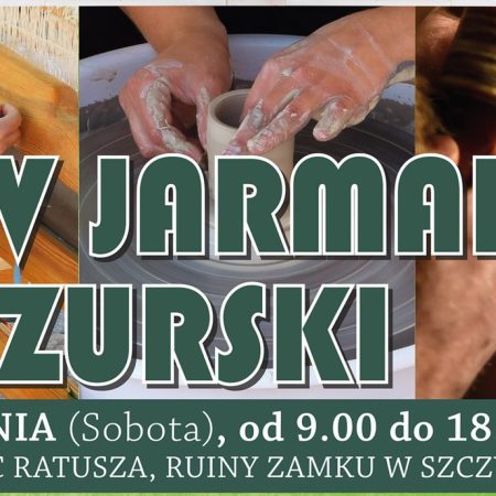 Plakat zapraszający w sobotę 12 sierpnia 2023 r. do Szczytna na 24. edycję Jarmarku Mazurskiego Szczytno 2023.