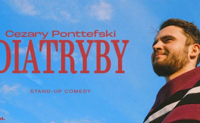 Plakat zapraszający na stand-up Cezary Ponttefski "Diatryby" 2023.