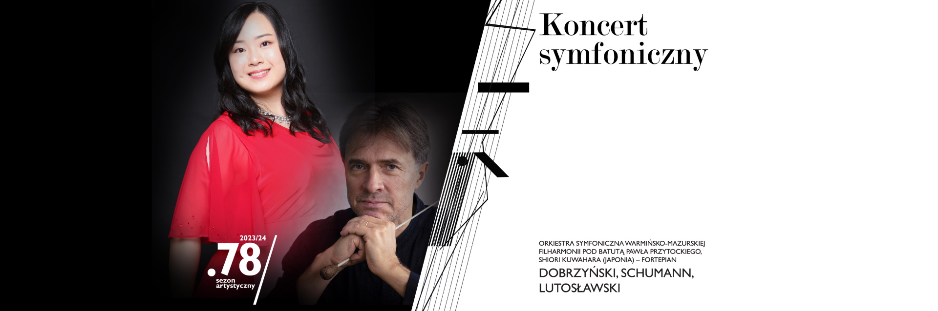 Plakat zapraszający w piątek 22 września 2023 r. do Olsztyna na Koncert Symfoniczny Filharmonia Olsztyn 2023.