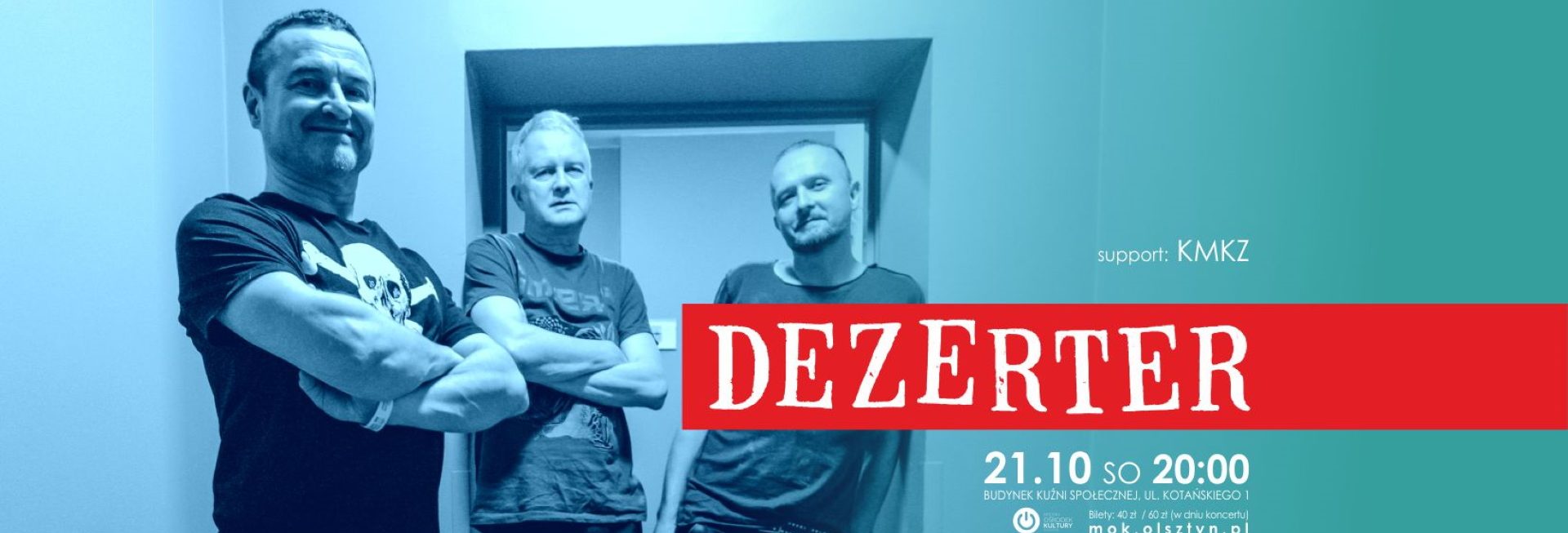 Plakat zapraszający w sobotę 21 października 2023 r. do Olsztyna na koncert zespołu DEZERTER Olsztyn 2023.