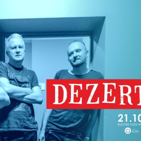 Plakat zapraszający w sobotę 21 października 2023 r. do Olsztyna na koncert zespołu DEZERTER Olsztyn 2023.