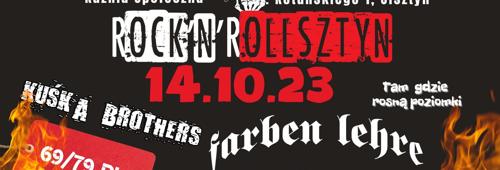 Plakat zapraszający w sobotę 14 października 2023 r. do Olsztyna na koncert ROCK'N'ROLLSZTYN Olsztyn 2023.