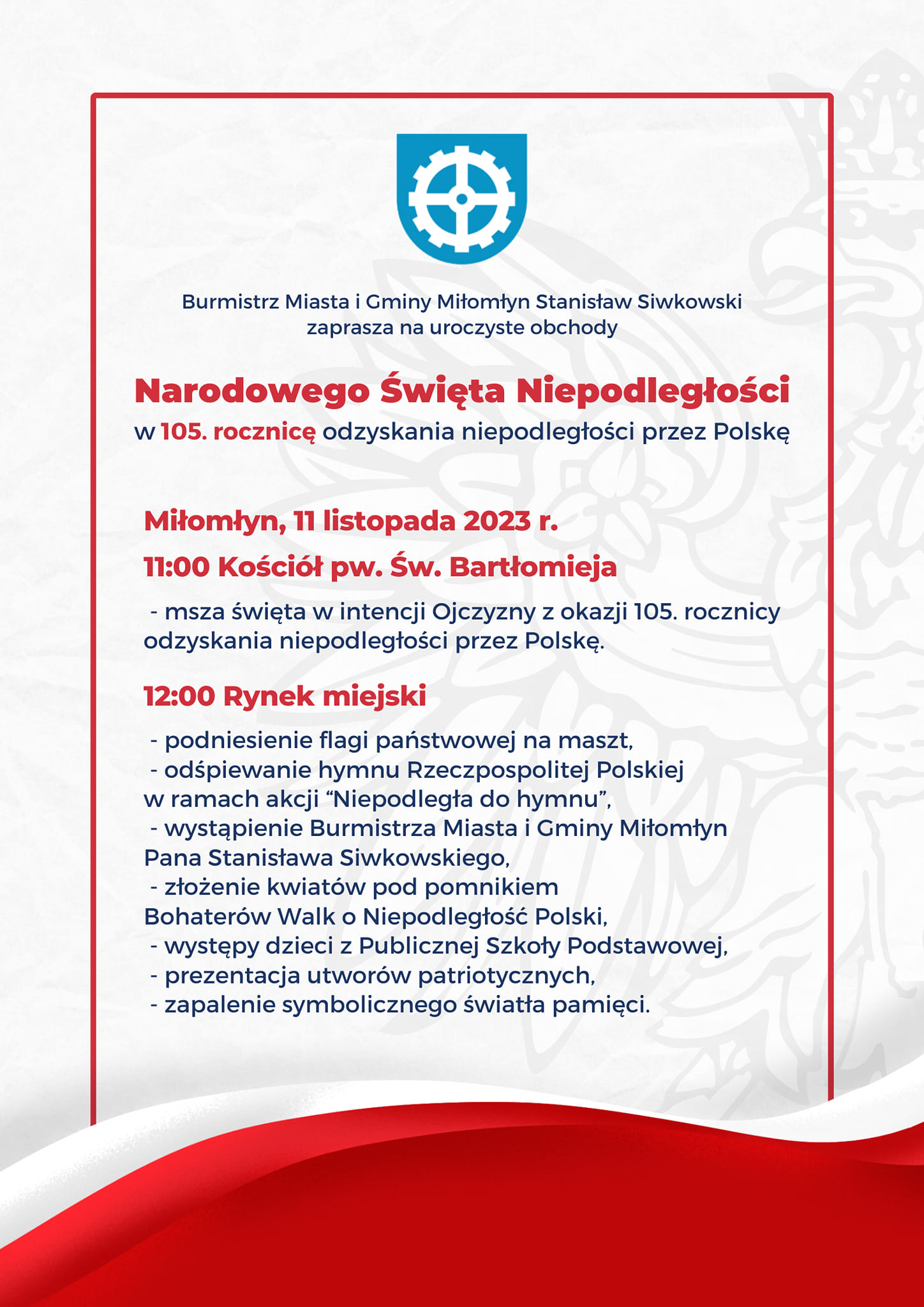 Obchody Narodowego Święta Niepodległości MIŁOMŁYN 2023 Mazury Travel