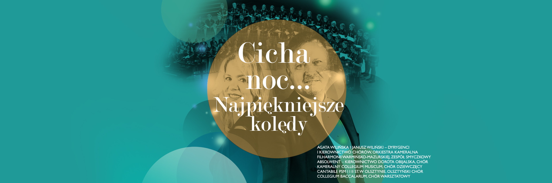 Plakat zapraszający w piątek 22 grudnia 2023 r. do Olsztyna na koncert "CICHA NOC... najpiękniejsze kolędy" Filharmonia Olsztyn 2023.
