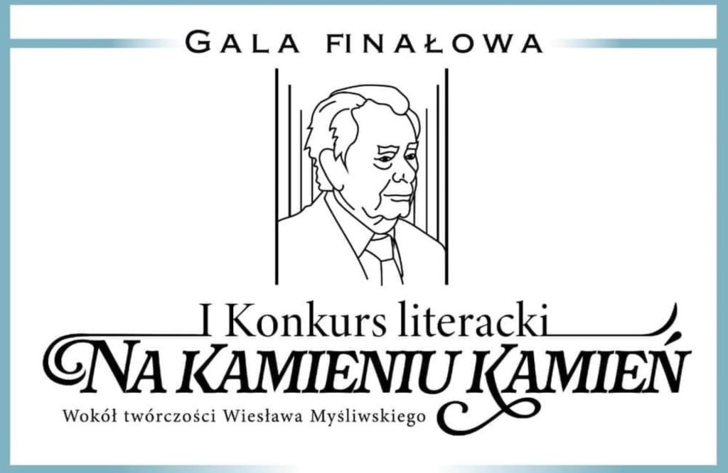 Plakat zapraszający do Centrum Kulturalno-Biblioteczne w Gietrzwałdzie w sobotę 9 grudnia 2023 r. na Konkurs Literacki "Na Kamieniu Kamień" Gietrzwałd 2023.