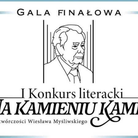 Plakat zapraszający do Centrum Kulturalno-Biblioteczne w Gietrzwałdzie w sobotę 9 grudnia 2023 r. na Konkurs Literacki "Na Kamieniu Kamień" Gietrzwałd 2023.