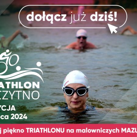 Plakat zapraszający w niedzielę 28 lipca 2024 r. do Szczytna na 7. edycję Zawodów Cross Triathlon Szczytno 2024.