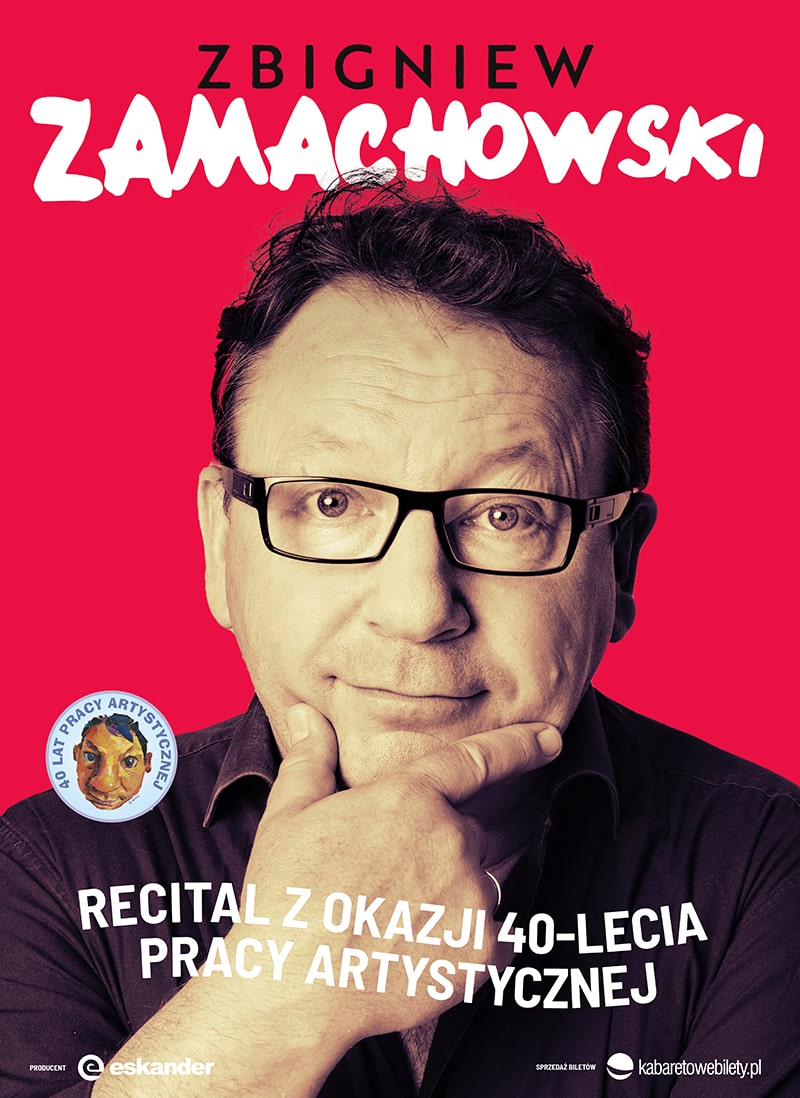 Plakat zapraszający na recital z okazji 40-lecia pracy artystycznej Zbigniewa Zamachowskiego 2024.
