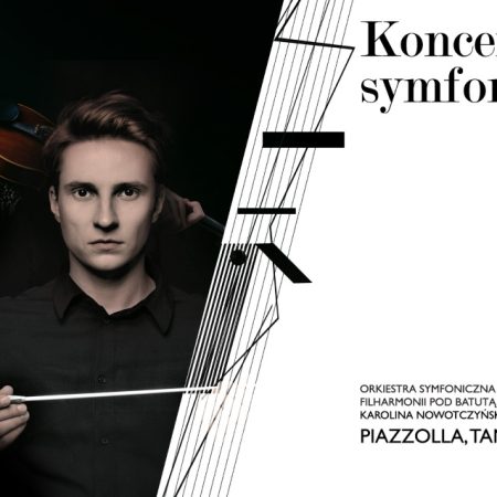Plakat zapraszający w piątek 12 stycznia 2024 r. do Olsztyna na Koncert Symfoniczny Filharmonia 2024.