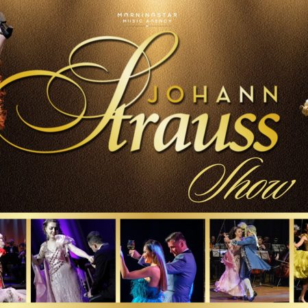 Plakat zapraszający w niedzielę 14 stycznia 2024 r. do Olsztyna na Koncert Wielka Gala Johann Strauss Show! Filharmonia Olsztyn 2024.