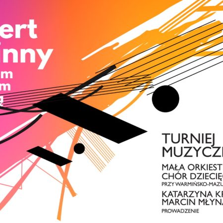 Plakat zapraszający w niedzielę 21 stycznia 2024 r. do Olsztyna na koncert rodzinny ze Smokiem Kwintusiem i Fermatką – Turniej Muzyczny Filharmonia Olsztyn 2024.