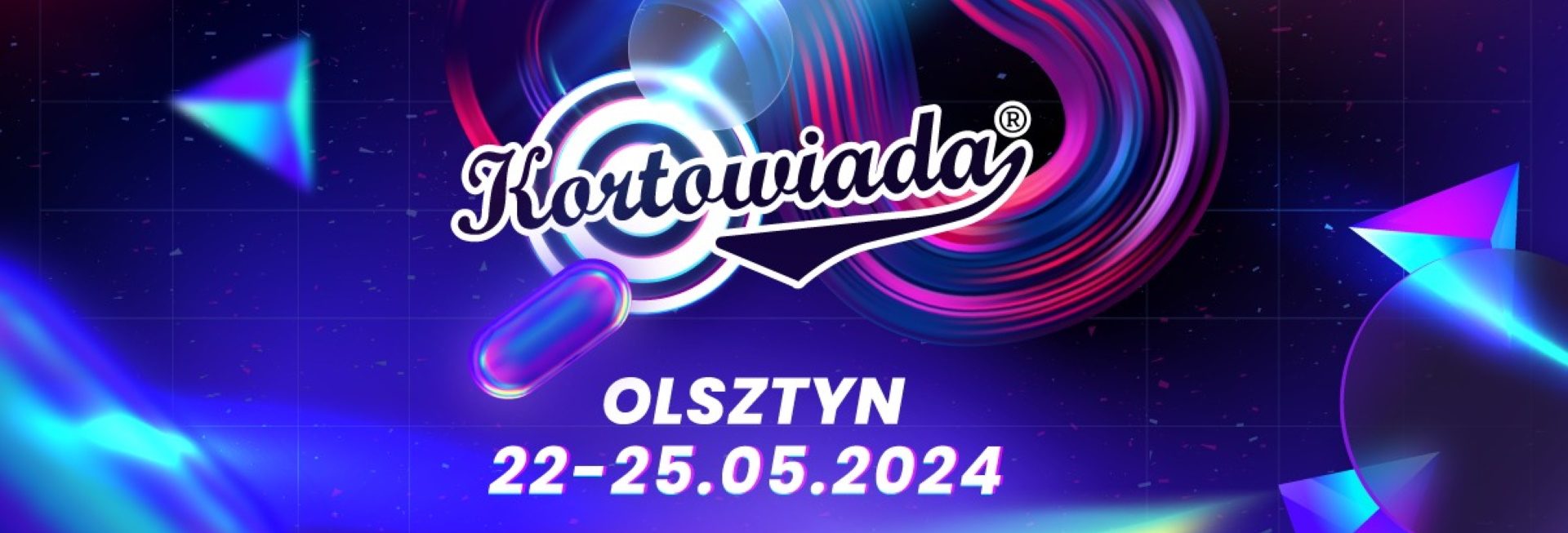 Plakat zapraszający w dniach 22-25 maja 2024 r. do Kortowa na 63. edycję święta studenckiego Kortowiada 2024.