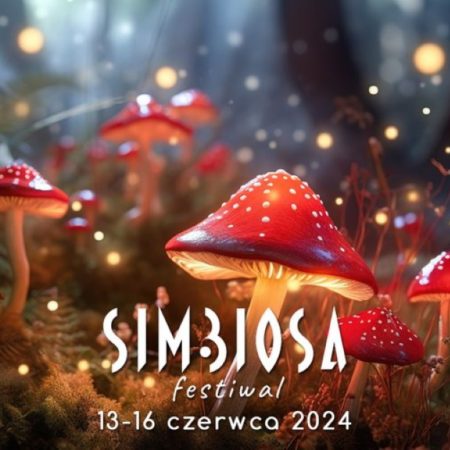 Plakat zapraszający w dniach 13-16 czerwca 2024 r. do miejscowości Warchały na kolejną edycję Festiwalu Simbiosa Warchały 2024.