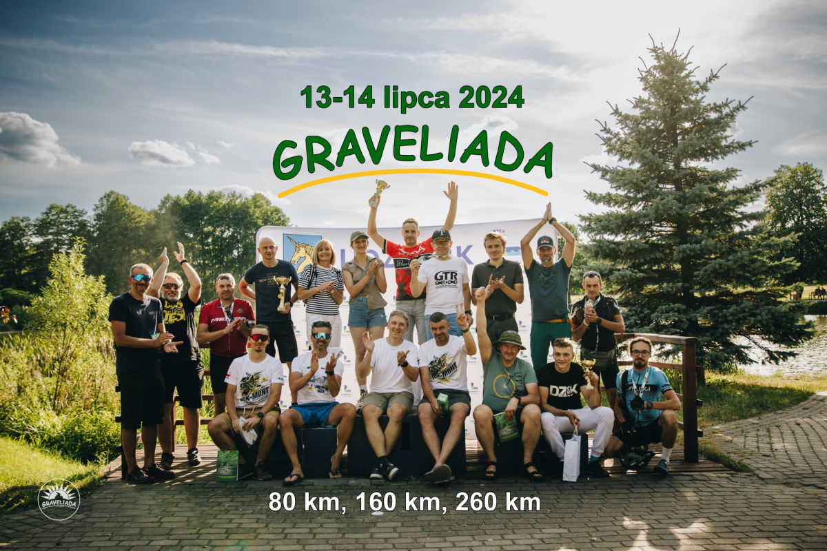 Zdjęcie zapraszające w dniach 13-14 lipca 2024 r. do Iławy na kolejną edycję Ultramaratonu Graveliada Iława 2024.