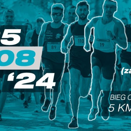 Plakat zapraszający w niedzielę 25 sierpnia 2024 r. do Olsztyna na 6. edycję Biegu (za)Dyszka ZETO Software Olsztyn 2024.