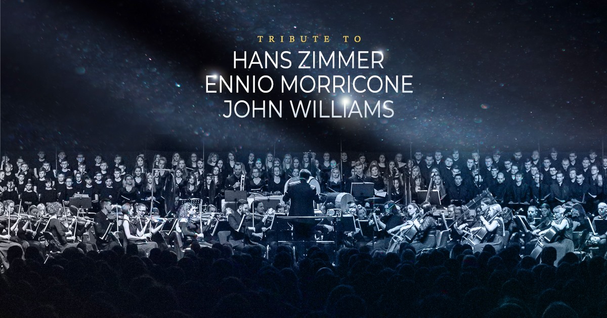 Plakat zapraszający w sobotę 5 października 2024 r. do Olsztyna na koncert Tribute to Hans Zimmer, Ennio Morricone, John Williams Hala Urania Olsztyn 2024.