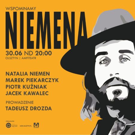 Plakat zapraszający w niedzielę 30 czerwca 2024 r. do Olsztyna na koncert "Wspominamy Niemena" Olsztyn 2024.