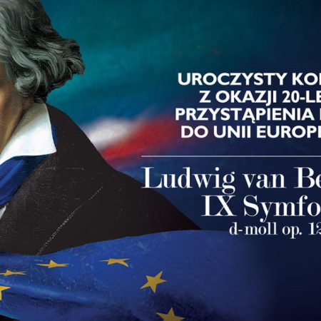 Plakat zapraszający w niedzielę 12 maja 2024 r. do Olsztyna na koncert z okazji 20-lecia przystąpienia Polski do Unii Europejskiej Hala Urania 2024.