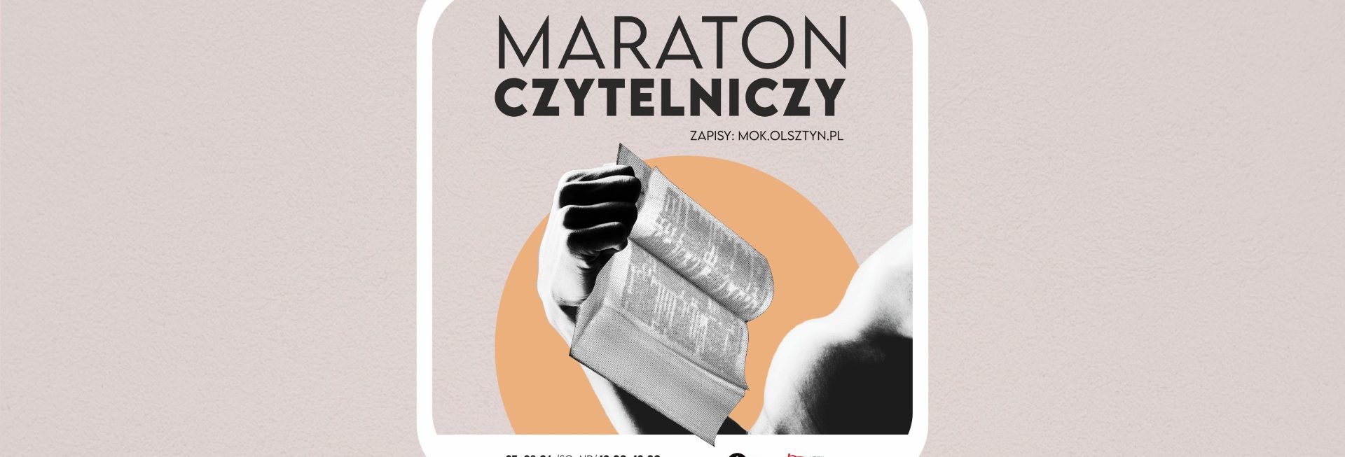 Plakat zapraszający w dniach 27-28 kwietnia 2024 r. do Olsztyna na "Maraton czytelniczy" Olsztyn 2024.