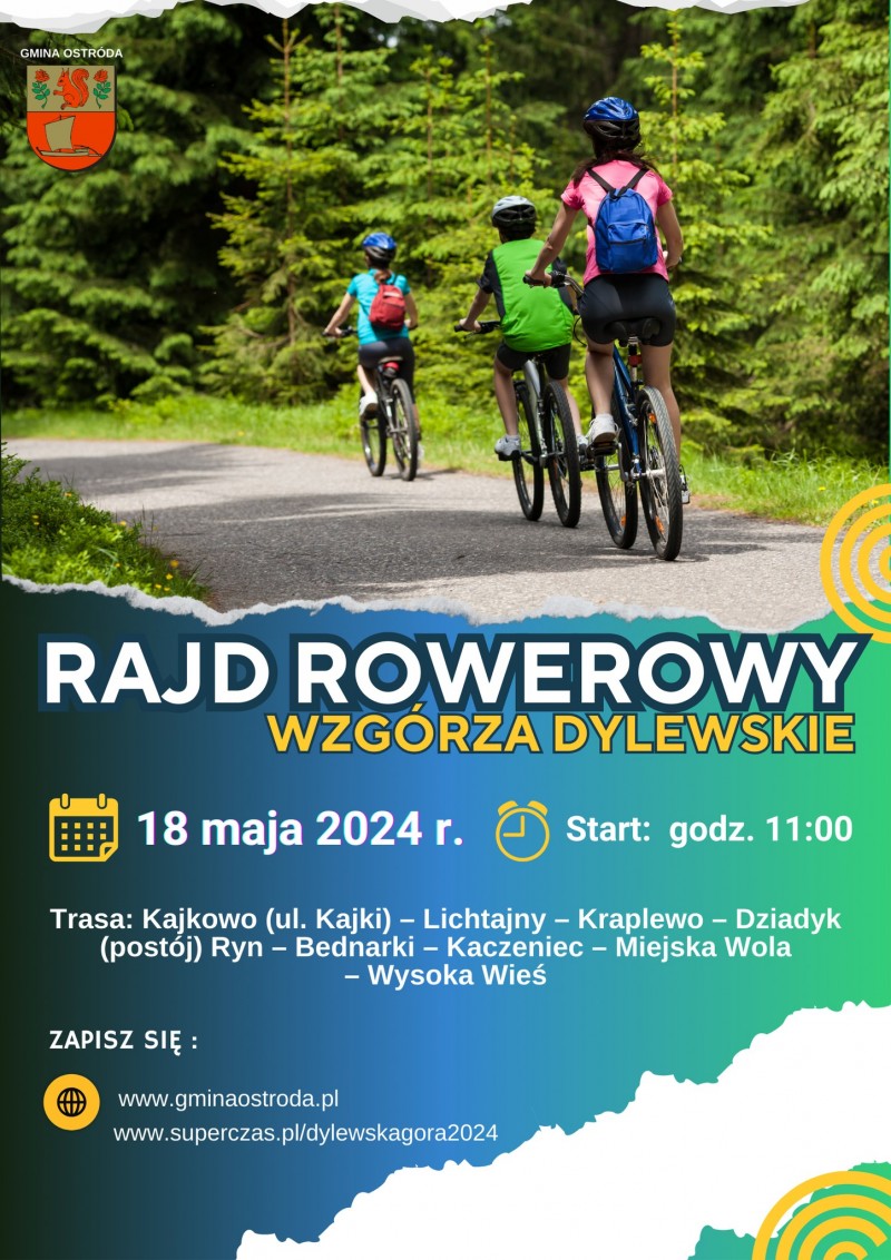 Plakat zapraszający na kolejną edycję Rajdu Rowerowego Wzgórza Dylewskie 2024. 