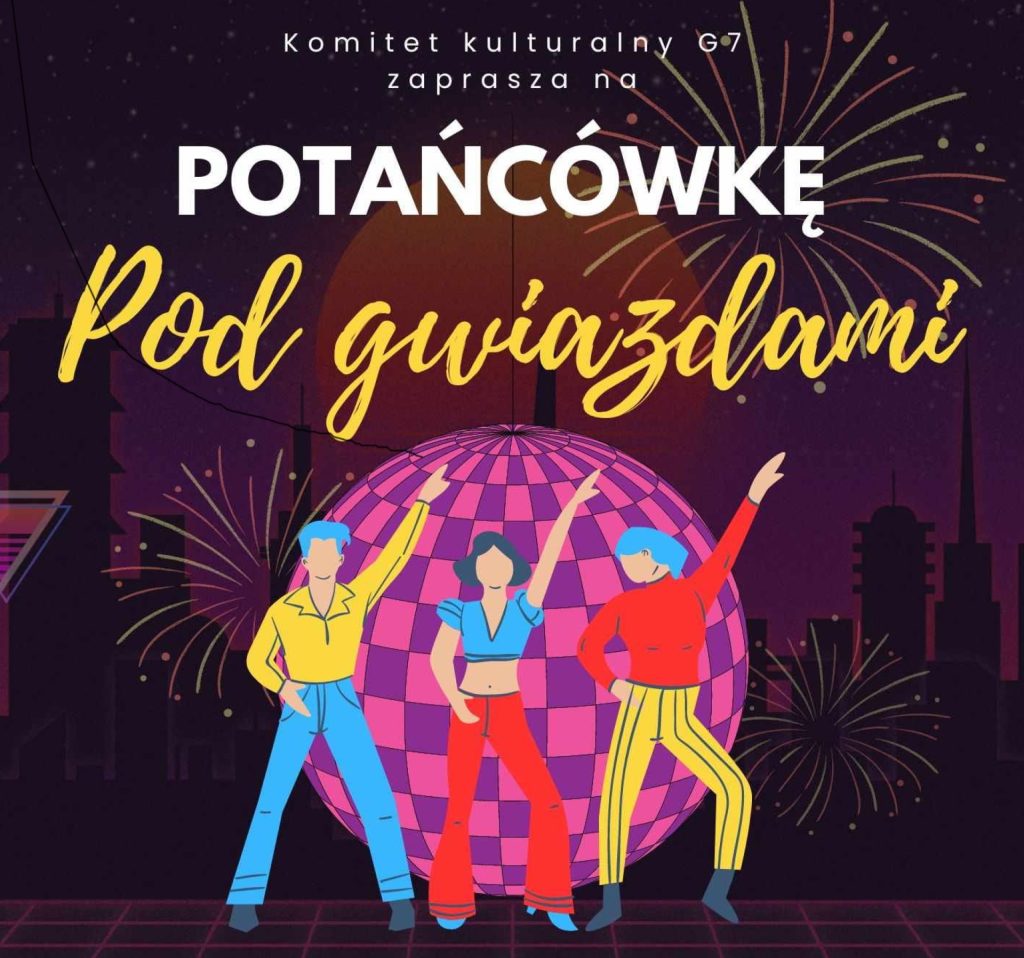 Plakat zapraszający w sobotę 6 lipca 2024 r. do Gietrzwałdu na Potańcówkę pod Gwiazdami Gietrzwałd 2024.