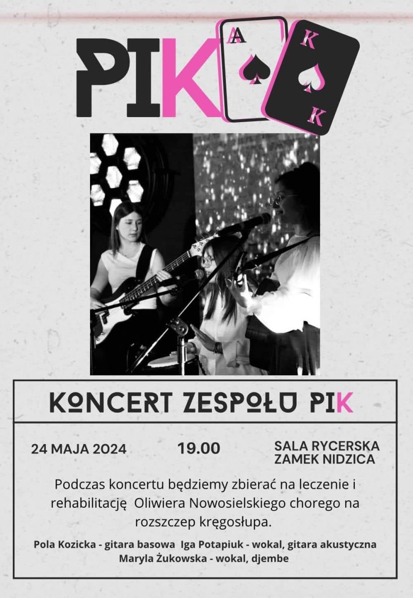 Serdecznie zapraszamy w piątek 24 maja 2024 r. do Nidzicy na koncert zespołu Pik Nidzica 2024.