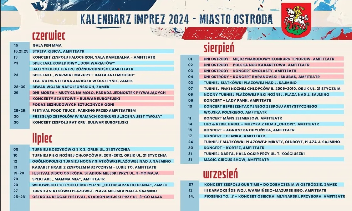 Kalendarz imprez 2024 - miasto Ostróda.