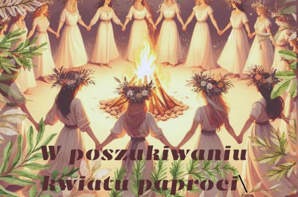 Plakat zapraszający w sobotę 22 czerwca 2024 r. do miejscowości Wymój w gminie Stawiguda na Cuda wianki na Wymoju Wymój 2024.