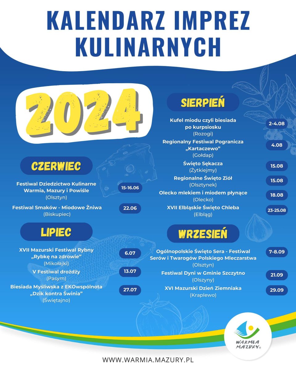 Kalendarz imprez kulinarnych na Warmii i Mazurach w roku 2024.