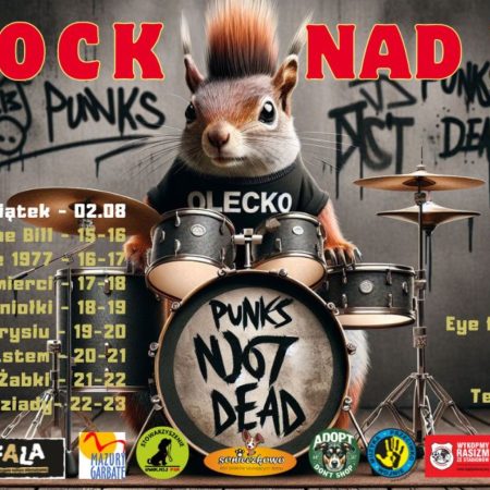 Plakat zapraszający w dniach 2-3 sierpnia 2024 r. do Olecka na Rock Nad Legą Olecko 2024.