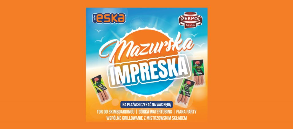 Plakat zapraszający na Mazurską Imprezkę z Radiem ESKA 2024.