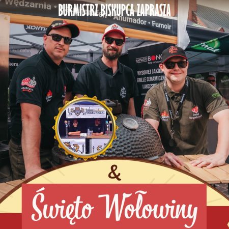 Plakat zapraszający w dniach 10-11 sierpnia 2024 r. do Biskupca na Święto Wołowiny "Karmimy pasją" Biskupiec 2024.