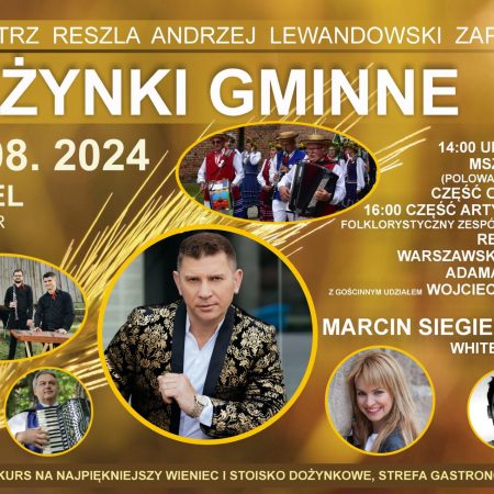 Plakat zapraszający w sobotę 24 sierpnia 2024 r. do Reszla na Dożynki Gminne Reszel 2024.