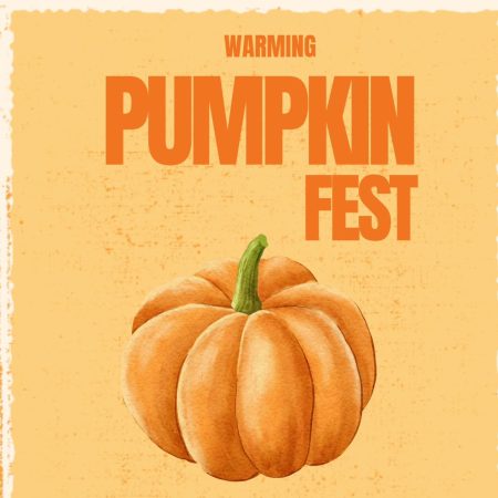 Plakat zapraszający w niedzielę 29 września 2024 r. do miejscowości Komalwy w gminie Świątki w powiecie olsztyńskim na Święto Dyni Warming Pumpkin Fest Komalwy 2024.