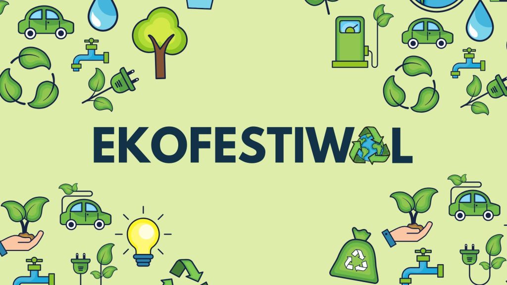 Plakat zapraszający w sobotę 5 października 2024 r. do Olsztyna na EKOFESTIWAL: razem dla Ziemi!  – Kuźnia Społeczna Olsztyn 2024.