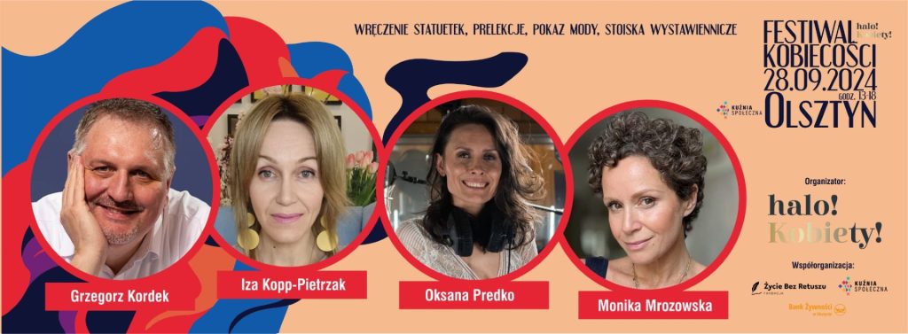 Plakat zapraszający w sobotę 28 września 2024 r. do Olsztyna na Festiwal Kobiecości - Kuźnia Społeczna Olsztyn 2024.