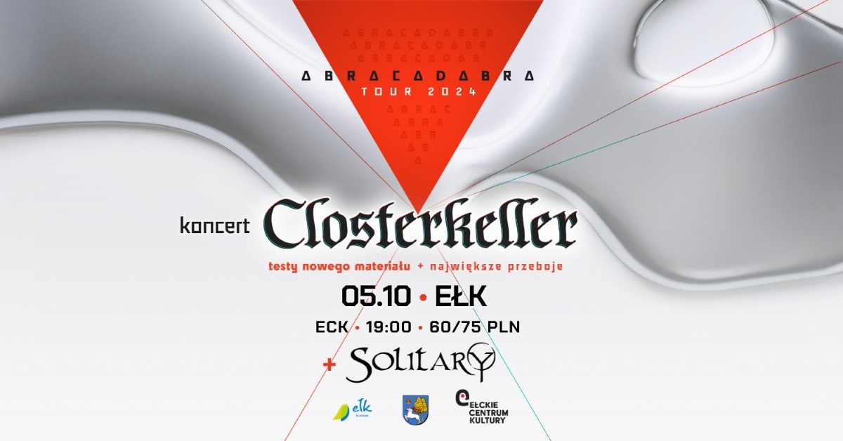 Plakat zapraszający w sobotę 5 października 2024 r. do Ełku na koncert Closterkeller Ełk 2024.