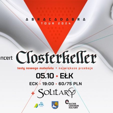 Plakat zapraszający w sobotę 5 października 2024 r. do Ełku na koncert Closterkeller Ełk 2024.