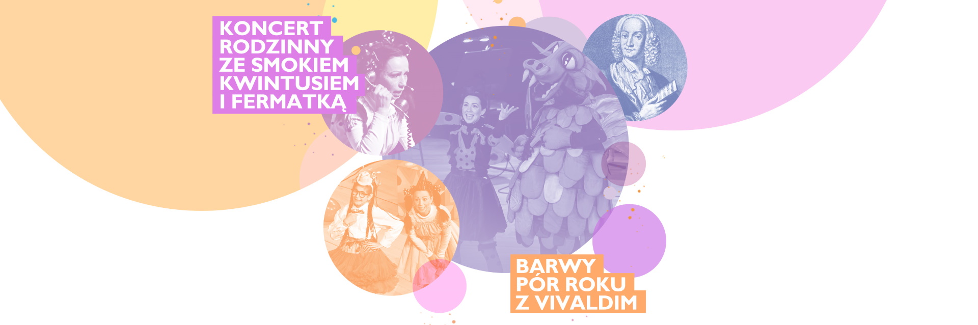 Plakat zapraszający w niedzielę 24 listopada 2024 r. do Olsztyna na koncert rodzinny ze Smokiem Kwintusiem i Fermatką – Barwy Pół Roku z Vivaldim Filharmonia Olsztyn 2024.