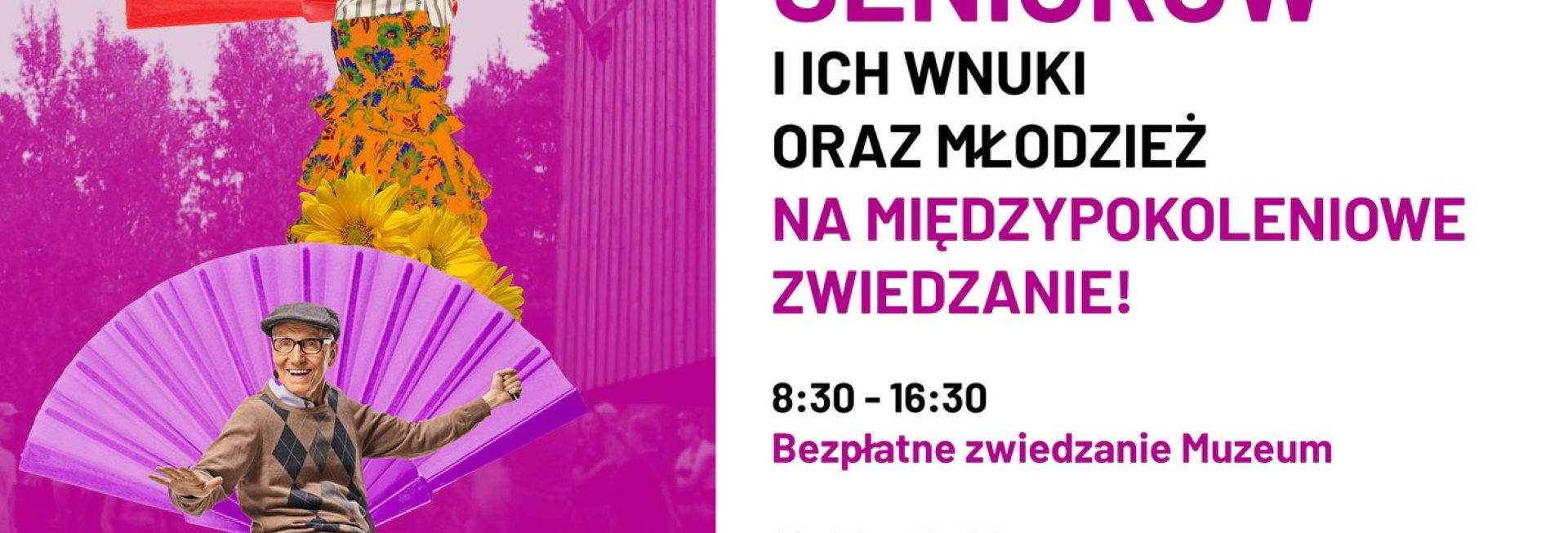 Plakat zapraszający w sobotę 5 października 2024 r. do Muzeum Budownictwa Ludowego w Olsztynku na Weekend Seniora z Kulturą Skansen Olsztynek 2024.