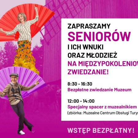 Plakat zapraszający w sobotę 5 października 2024 r. do Muzeum Budownictwa Ludowego w Olsztynku na Weekend Seniora z Kulturą Skansen Olsztynek 2024.