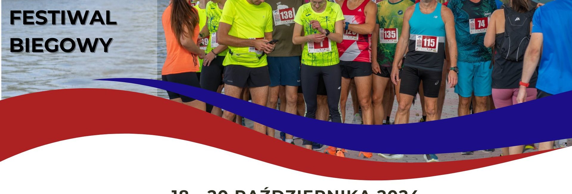 Plakat zapraszający w sobotę 19 października 2024 r. do Ostródy na 6. edycję Międzynarodowego Polonijnego Festiwalu Biegowego Ostróda 2024.