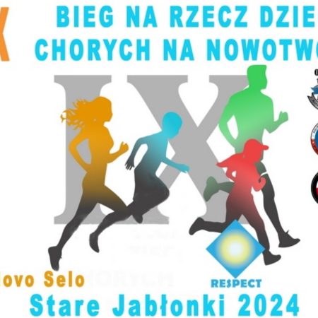 Plakat zapraszający w niedzielę 20 października 2024 r. do Starych Jabłonek na 9. edycję Biegu na rzecz Dzieci chorych na nowotwory Stare Jabłonki 2024.