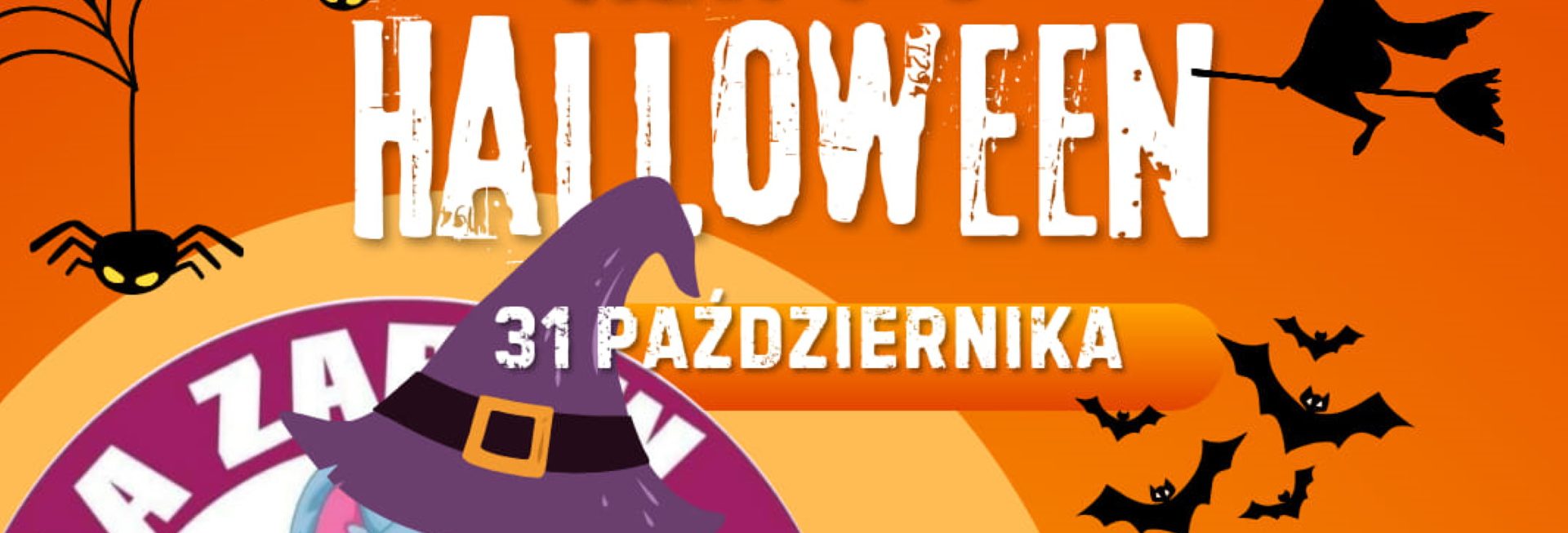 Plakat zapraszający w czwartek 31 października 2024 r. do Szczytna na Halloween Party w Koali Szczytno 2024. 