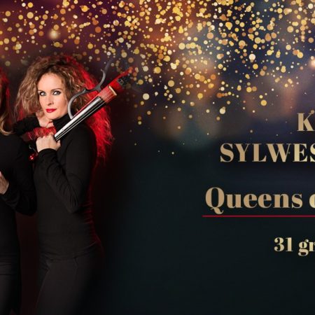 Plakat zapraszający we wtorek w sylwestra 31 grudnia 2024 r. do Mrągowa na Koncert Sylwestrowy QUEENS OF VIOLIN Mrągowo 2024.