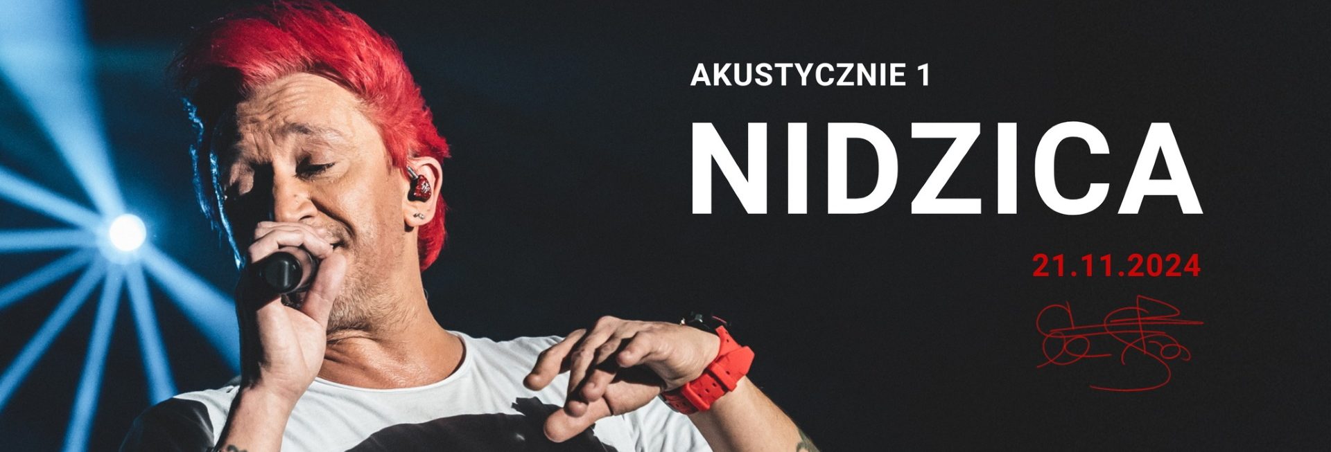 Plakat zapraszający w czwartek 21 listopada 2024 r. do Nidzicy na koncert Michała Wiśniewskiego - Akustycznie Nidzica 2024.