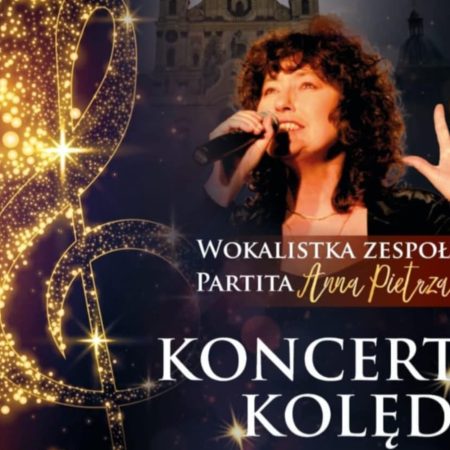 Plakat zapraszający w niedzielę 5 stycznia 2025 r. do miejscowości Krosno k. Ornety na koncert kolęd - wokalistka zespołu Partita "Anna Pietrzak" Sanktuarium Krosno 2025.